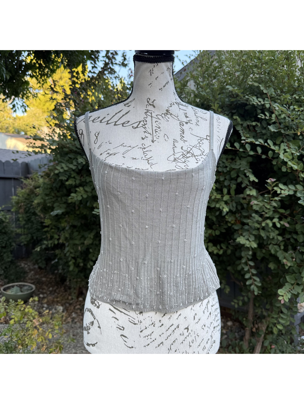 Vintage 90s Y2k Silk Beaded Cami Top Sz M Gray Laundry by Shelli Segal Office